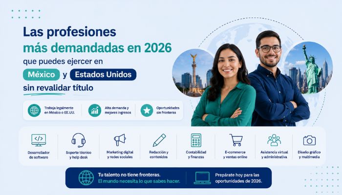 Las profesiones más demandadas en 2026 que puedes ejercer en México y Estados Unidos sin revalidar título